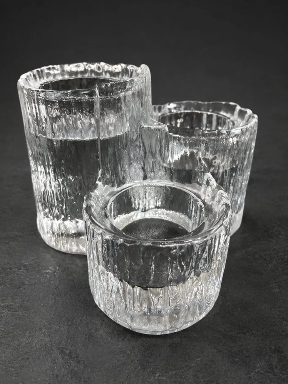 Vintage Nybro Sweden Iceberg Crystal 3 Votive Candle Holder Cluster MCM 3.75